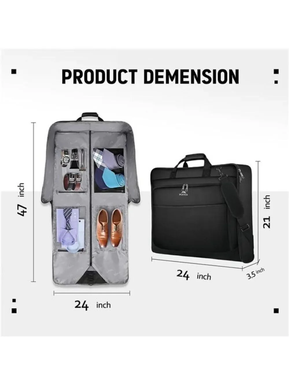 Travel Garment Bag Suit Carrier Hanging Foldable Wrinkle Free Luggage Bag Black